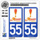 2 Autocollants plaque immatriculation Auto 55 Meuse - Tourisme