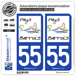 2 Autocollants plaque immatriculation Auto 55 Bar-le-Duc - Tourisme