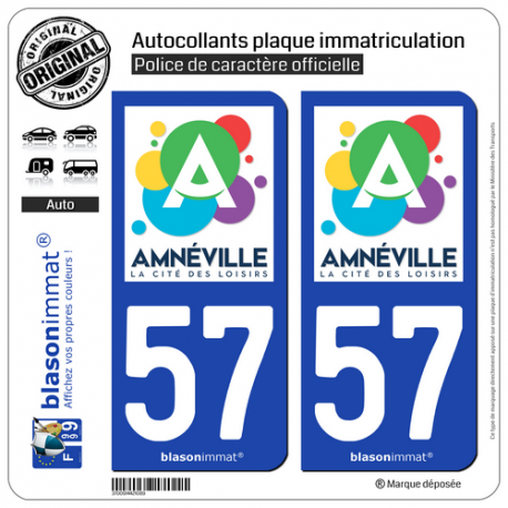 2 Autocollants plaque immatriculation Auto 57 Amnéville - Tourisme