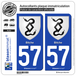 2 Autocollants plaque immatriculation Auto 57 Bitche - Armoiries
