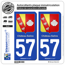 2 Autocollants plaque immatriculation Auto 57 Château-Salins - Armoiries