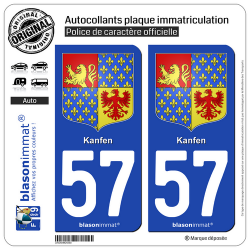 2 Autocollants plaque immatriculation Auto 57 Kanfen - Armoiries
