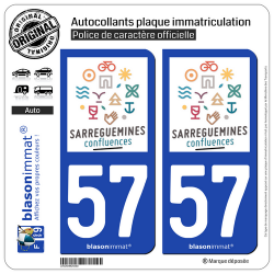 2 Autocollants plaque immatriculation Auto 57 Sarreguemines - Tourisme