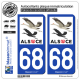 2 Autocollants plaque immatriculation Auto 68 Alsace - Tourisme