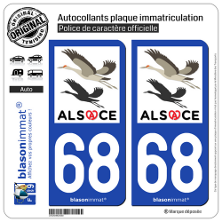 2 Autocollants plaque immatriculation Auto 68 Alsace - Tourisme