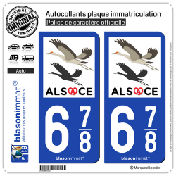 2 Autocollants plaque immatriculation Auto 678 Alsace - Tourisme