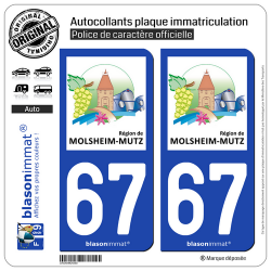 2 Autocollants plaque immatriculation Auto 67 Molsheim-Mutzig - Agglo