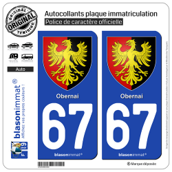 2 Autocollants plaque immatriculation Auto 67 Obernai - Armoiries