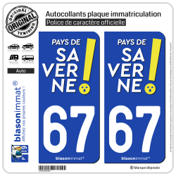 2 Autocollants plaque immatriculation Auto 67 Saverne - Tourisme