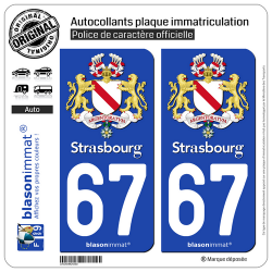 2 Autocollants plaque immatriculation Auto 67 Strasbourg - Ville