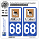 2 Autocollants plaque immatriculation Auto 68 Altkirch - Ville