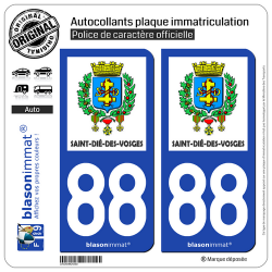 2 Autocollants plaque immatriculation Auto 88 Saint-Dié-des-Vosges - Ville