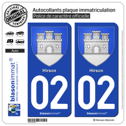 2 Autocollants plaque immatriculation Auto 02 Hirson - Armoiries