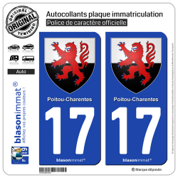 2 Autocollants plaque immatriculation Auto 17 Poitou-Charentes - Armoiries