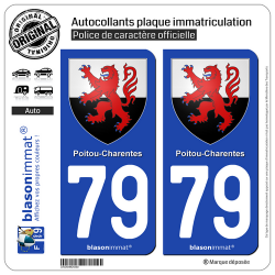 2 Autocollants plaque immatriculation Auto 79 Poitou-Charentes - Armoiries
