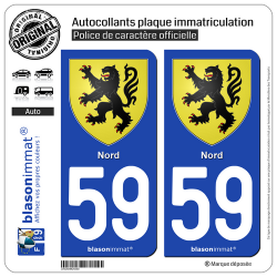 2 Autocollants plaque immatriculation Auto 59 Nord - Armoiries