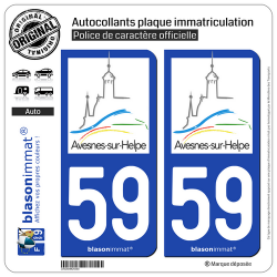 2 Autocollants plaque immatriculation Auto 59 Avesnes-sur-Helpe - Ville