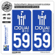2 Autocollants plaque immatriculation Auto 59 Douai - Agglo