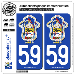 2 Autocollants plaque immatriculation Auto 59 Dunkerque - Armoiries II