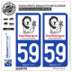 2 Autocollants plaque immatriculation Auto 59 Dunkerque - Tourisme