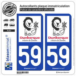 2 Autocollants plaque immatriculation Auto 59 Dunkerque - Tourisme