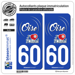 2 Autocollants plaque immatriculation Auto 60 Oise - Tourisme