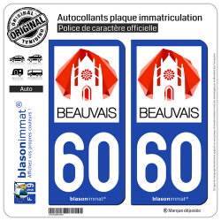 2 Autocollants plaque immatriculation Auto 60 Beauvais - Tourisme