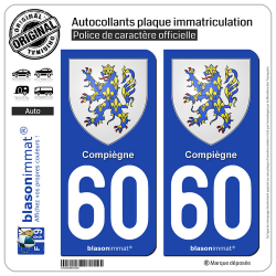 2 Autocollants plaque immatriculation Auto 60 Compiègne - Armoiries