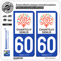 2 Autocollants plaque immatriculation Auto 60 Chantilly-Senlis - Tourisme