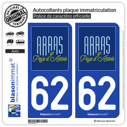 2 Autocollants plaque immatriculation Auto 62 Arras - Pays