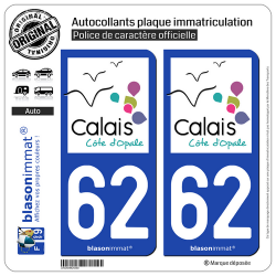 2 Autocollants plaque immatriculation Auto 62 Calais - Tourisme