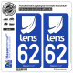 2 Autocollants plaque immatriculation Auto 62 Lens - Ville II
