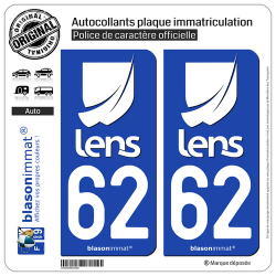 2 Autocollants plaque immatriculation Auto 62 Lens - Ville II
