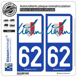 2 Autocollants plaque immatriculation Auto 62 Liévin - Ville