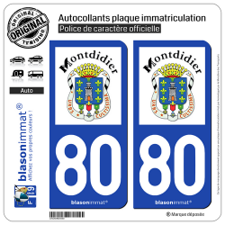 2 Autocollants plaque immatriculation Auto 80 Montdidier - Ville