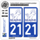 2 Autocollants plaque immatriculation Auto 21 Beaune - Ville