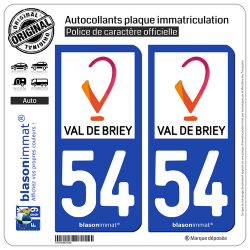 2 Autocollants plaque immatriculation Auto 54 Val de Briey - Ville