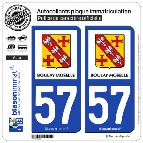 2 Autocollants plaque immatriculation Auto 57 Boulay-Moselle - Ville