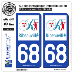 2 Autocollants plaque immatriculation Auto 68 Ribeauvillé - Ville