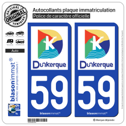 2 Autocollants plaque immatriculation Auto 59 Dunkerque - Ville