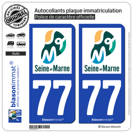 2 Autocollants plaque immatriculation Auto 77 Seine-et-Marne - Tourisme