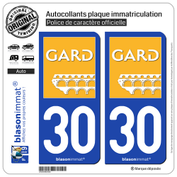 2 Autocollants plaque immatriculation Auto 30 Gard - Département