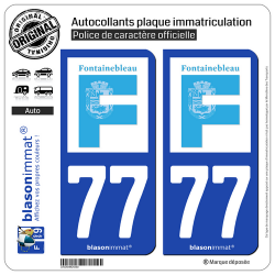 2 Autocollants plaque immatriculation Auto 77 Fontainebleau - Ville