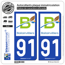 2 Autocollants plaque immatriculation Auto 91 Ballainvilliers - Commune