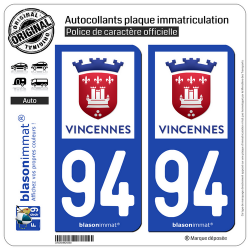 2 Autocollants plaque immatriculation Auto 94 Vincennes - Ville