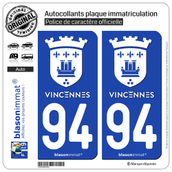 2 Autocollants plaque immatriculation Auto 94 Vincennes - Tourisme