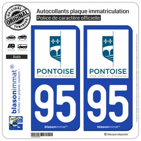 2 Autocollants plaque immatriculation Auto 95 Pontoise - Ville