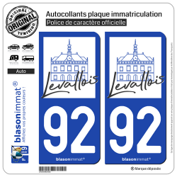 2 Autocollants plaque immatriculation Auto 92 Levallois-Perret - Ville