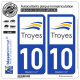 2 Autocollants plaque immatriculation Auto 10 Troyes - Ville