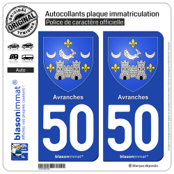 2 Autocollants plaque immatriculation Auto 50 Avranches - Armoiries
